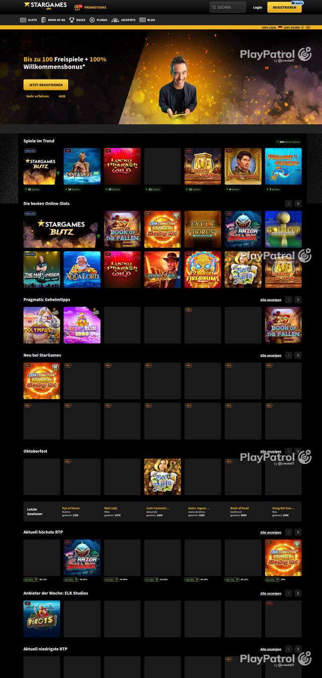 Homepage capture of StarGames recorded during the scan