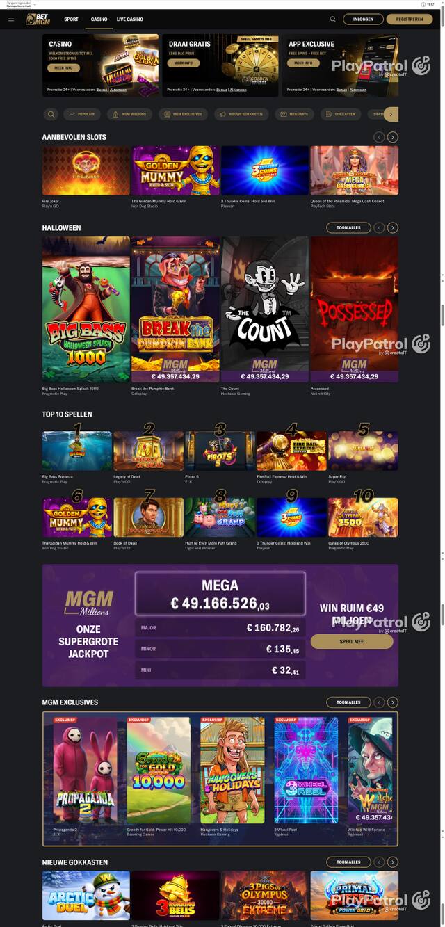 Capture of the front page of BetMGM (betmgm.nl) on 17 October 2026