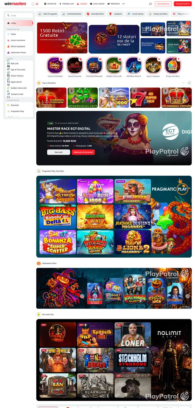 Capture of the front page of Winmasters (winmasters.ro) on 28 October 2026