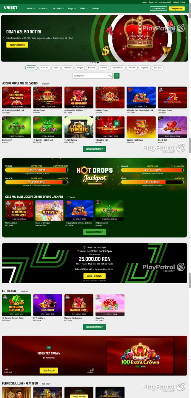 Capture of the front page of Unibet (unibet.ro) on 24 October 2026