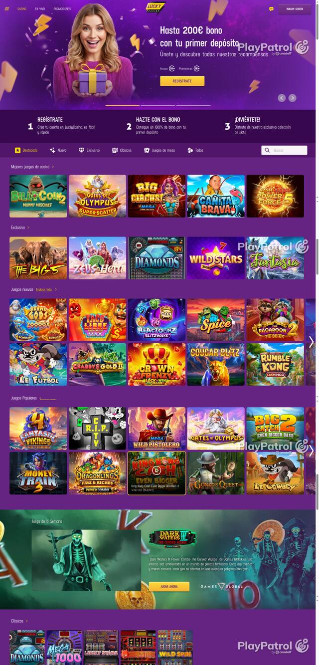 Capture of the front page of Lucky Casino (luckycasino.es) on 18 October 2026