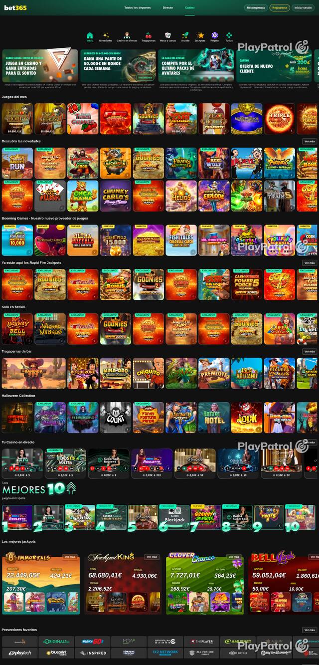 Capture of the front page of Bet365 Casino (casino.bet365.es) on 21 October 2026