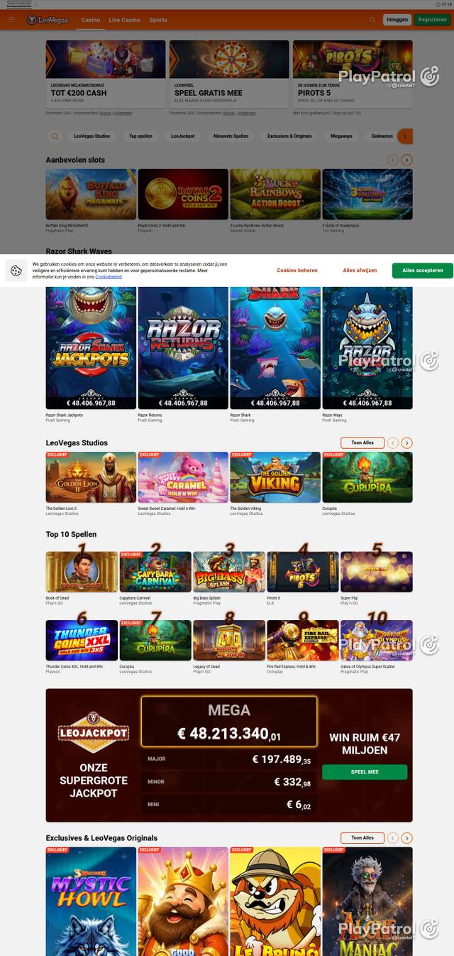 Homepage capture of LeoVegas Casino Nederland recorded during the scan