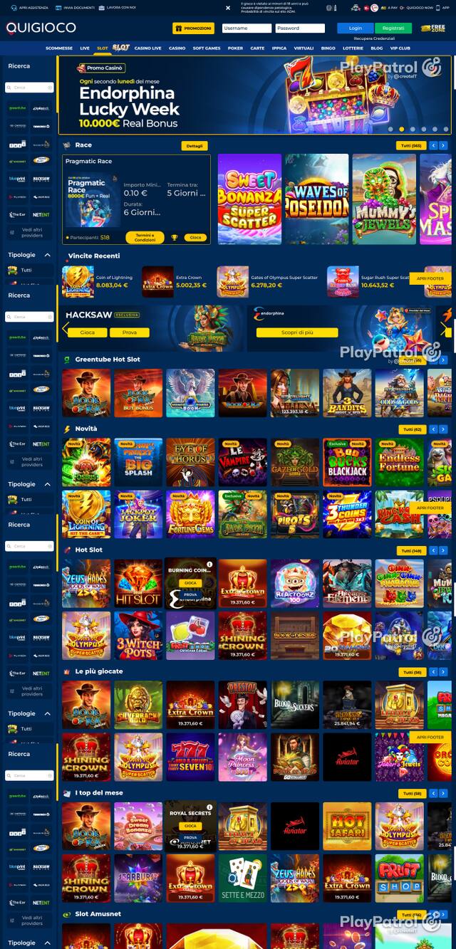 Capture of the front page of Quigioco (quigioco.it) on 9 October 2026