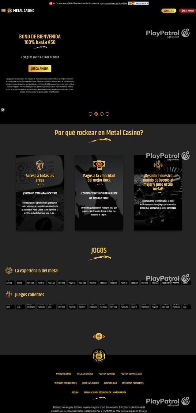 Homepage capture of Metal Casino recorded during the scan