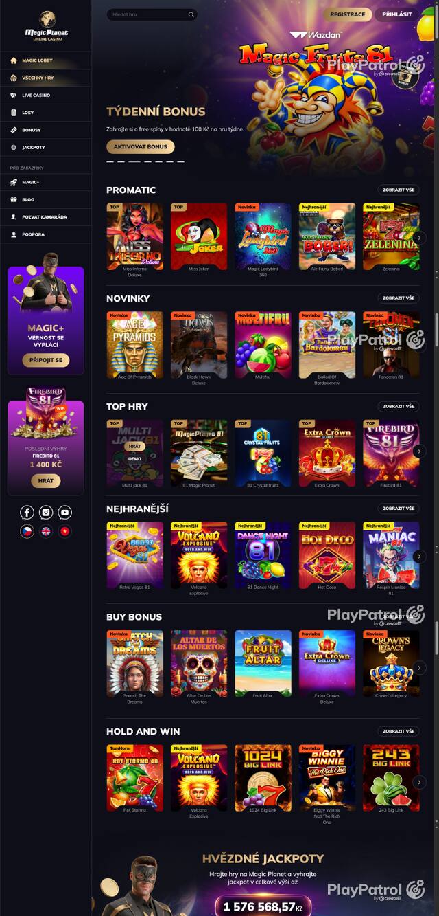 Capture of the front page of Magic Planet (magicplanet.cz) on 23 October 2026