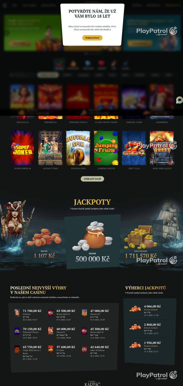 Homepage capture of Casino Kartac recorded during the scan