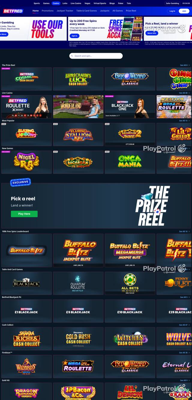 Capture of the front page of Betfred (betfred.com) on 16 October 2026