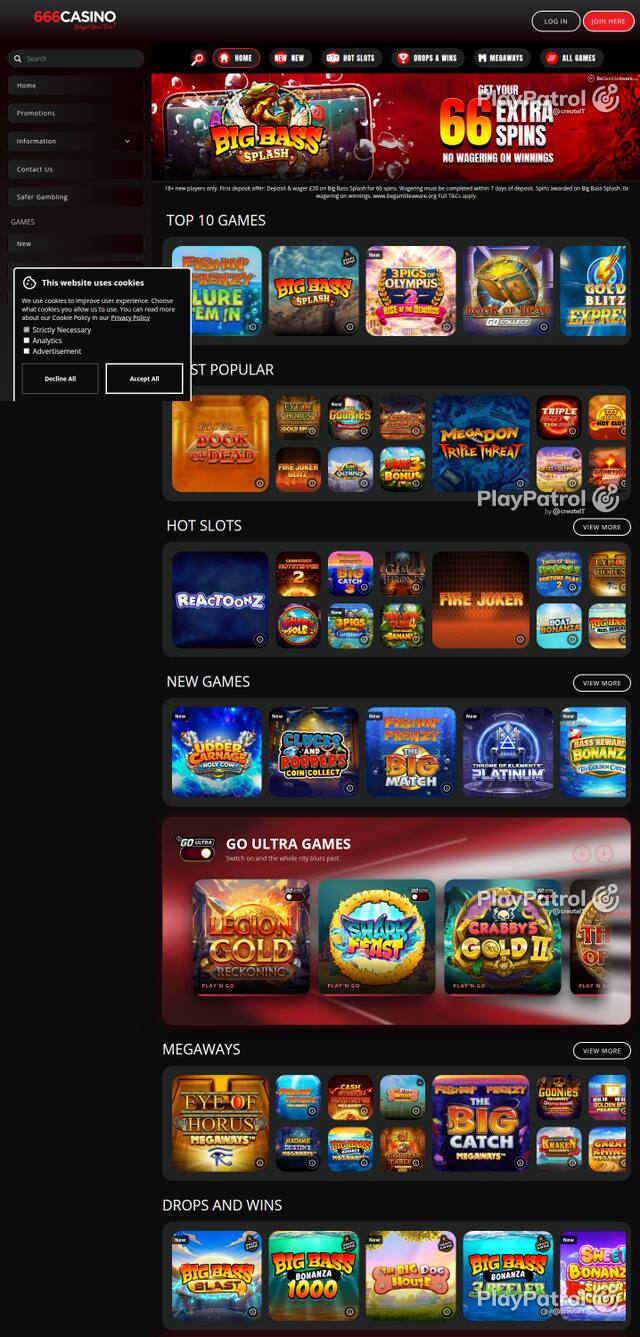 Homepage capture of 666 Casino recorded during the scan