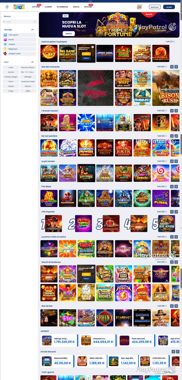 Capture of the front page of MyLotteries (mylotteriesplay.it) on 12 October 2026