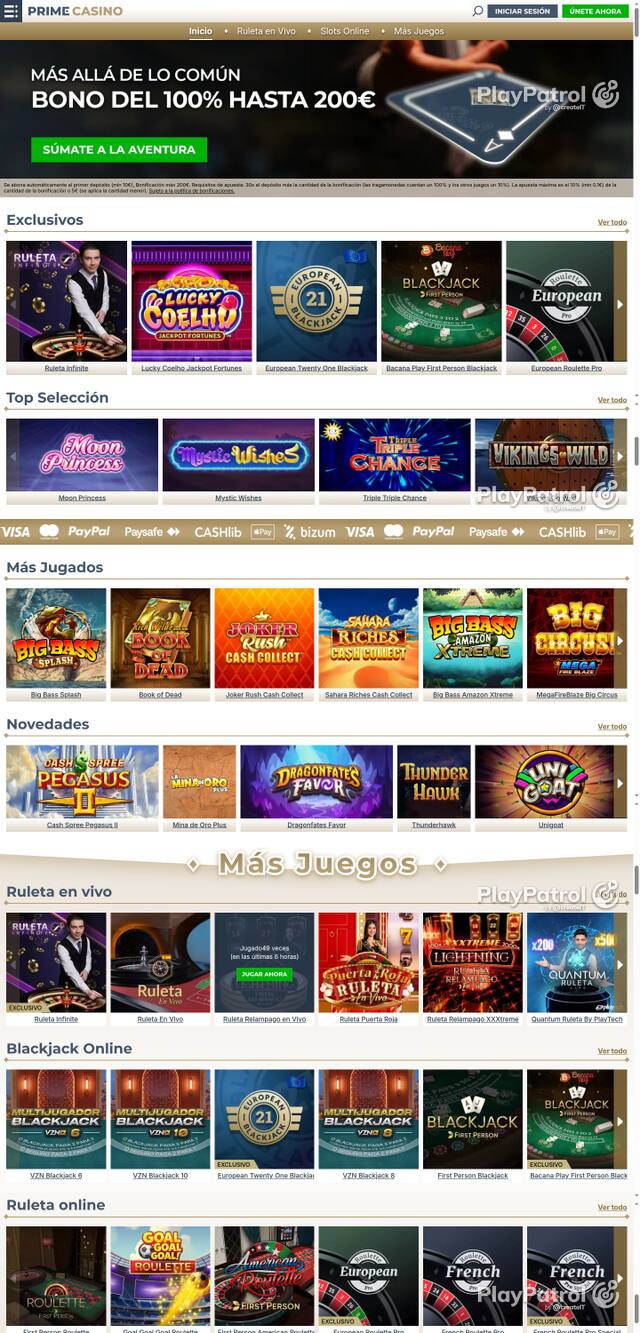 Capture of the front page of Prime Casino (primecasino.es) on 24 October 2026