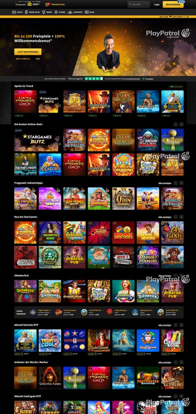 Homepage capture of StarGames recorded during the scan
