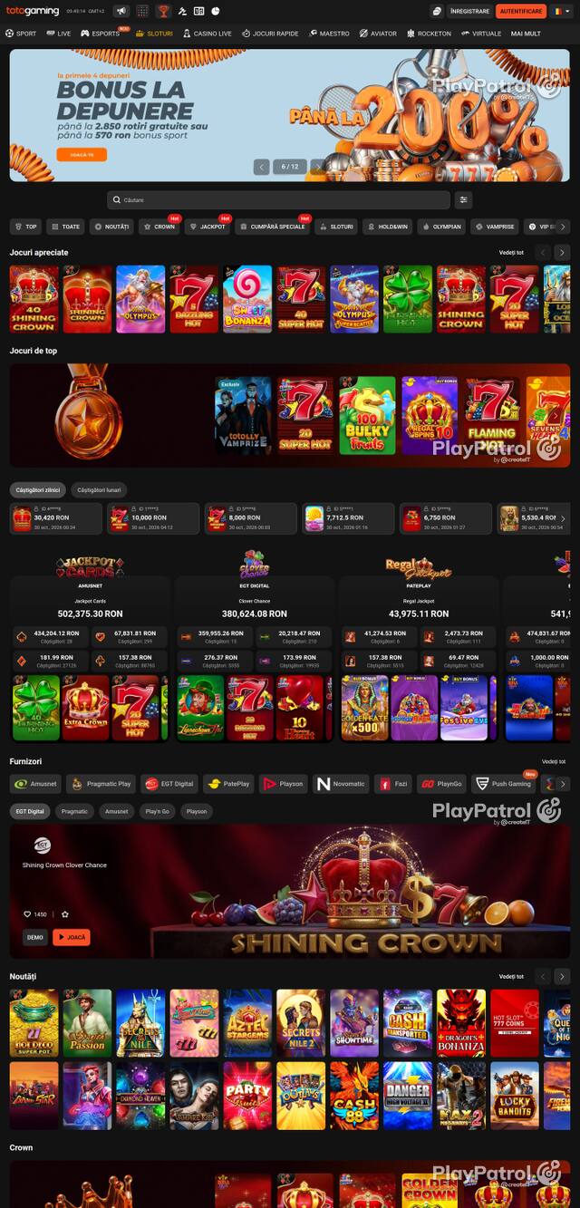 Capture of the front page of Totogaming (totogaming.ro) on 30 October 2026