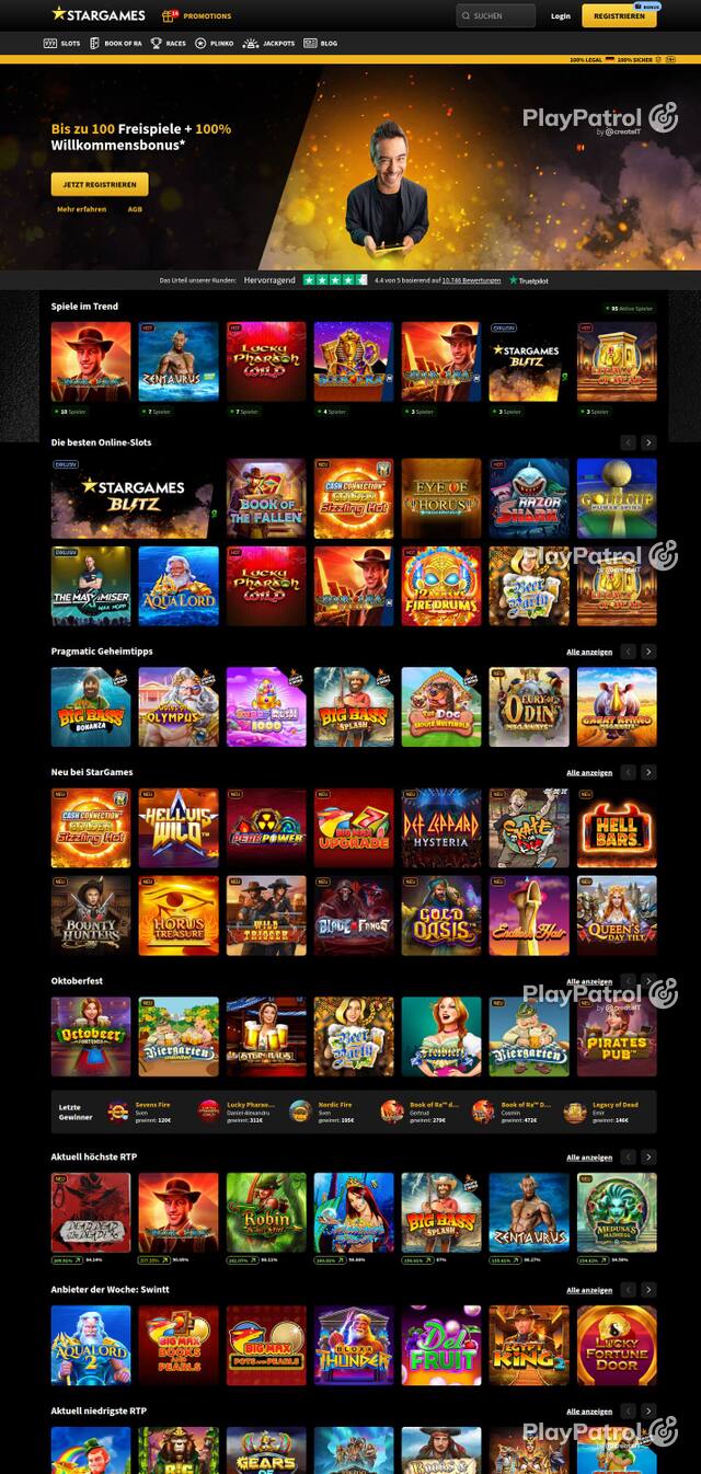 Homepage capture of StarGames recorded during the scan