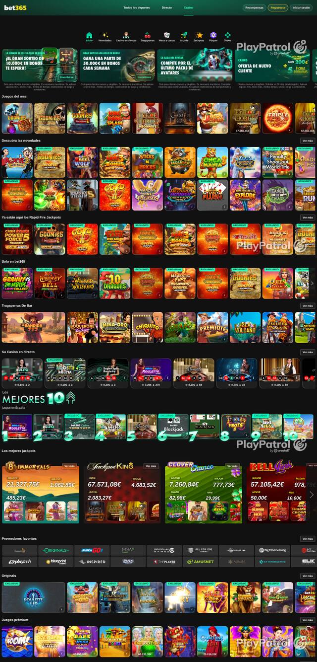 Capture of the front page of Bet365 Casino (casino.bet365.es) on 14 October 2026