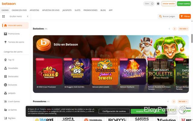 Capture of the front page of Betsson (betsson.es) on 3 October 2026