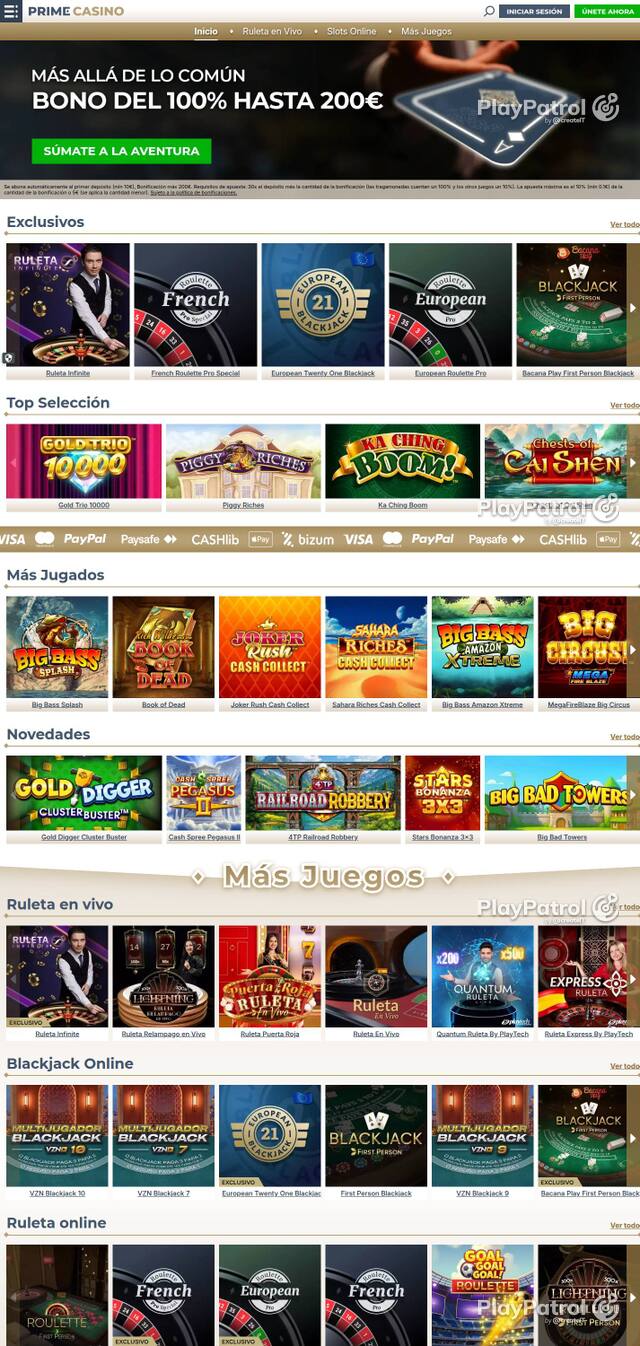 Homepage capture of Prime Casino recorded during the scan