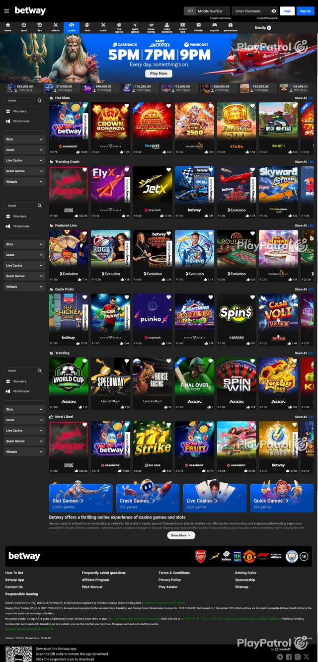 Front page of betway.co.za as captured on 27 October 2026