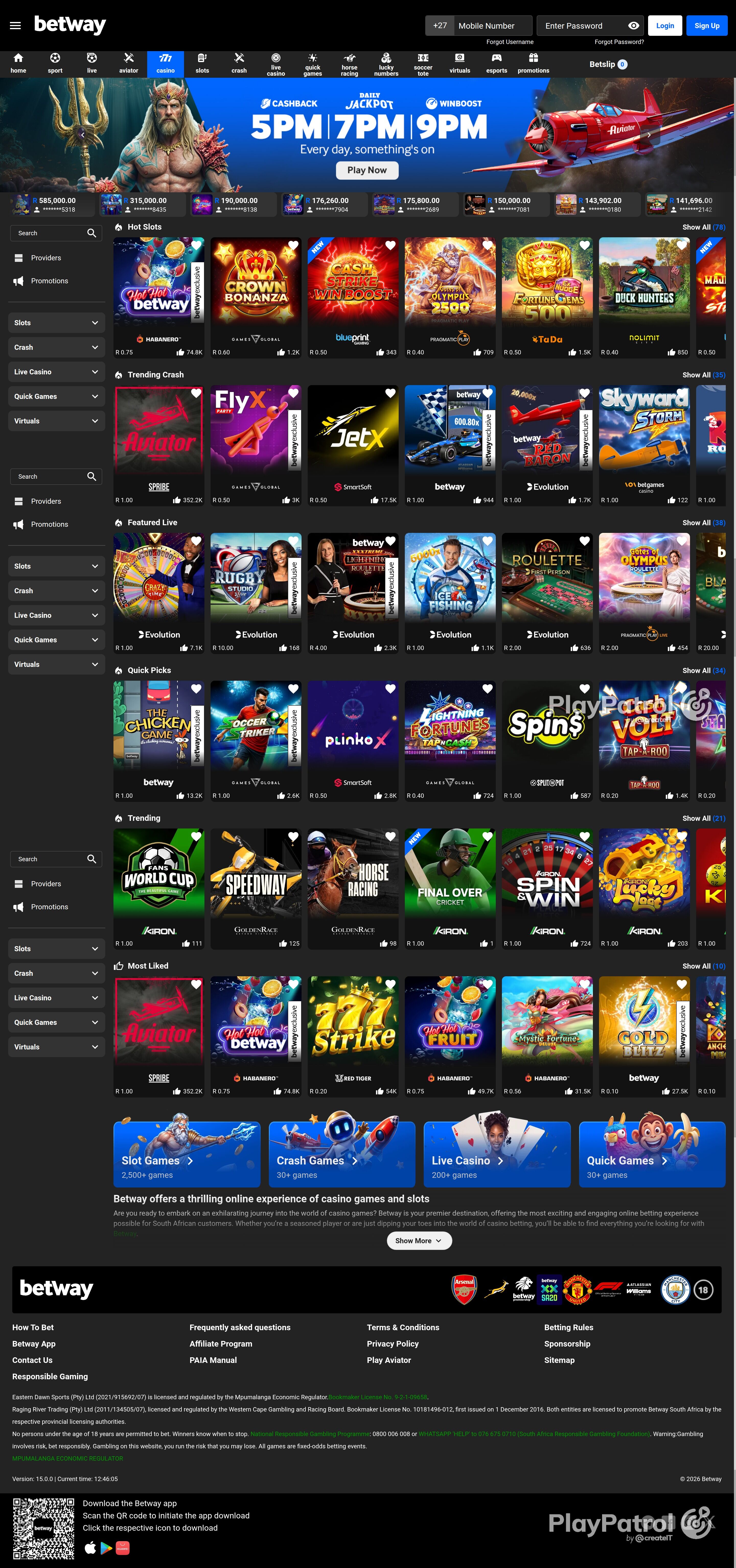 Full capture of betway.co.za recorded during the scan
