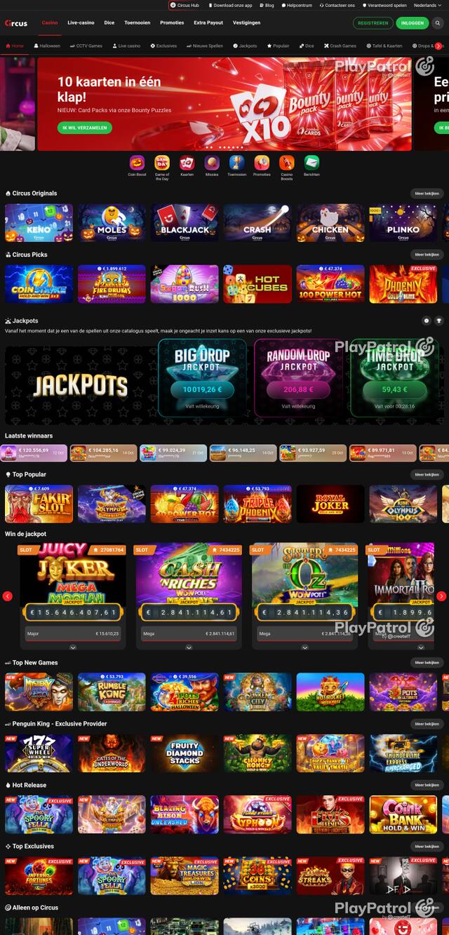 Front page of circus-casino.be as captured on 27 October 2026