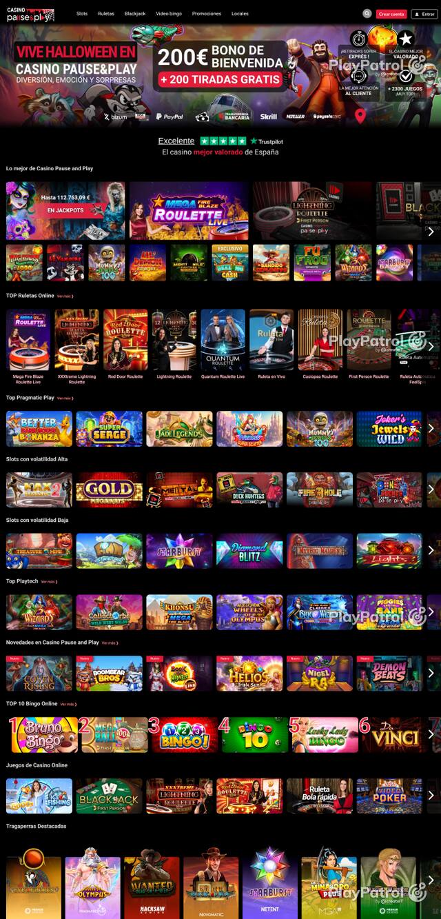 Capture of the front page of Casino Pause and Play (casinopauseandplay.es) on 20 October 2026