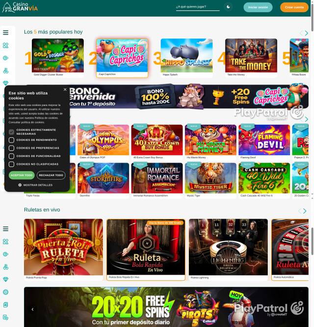 Capture of the front page of Casino Gran Vía (casinogranvia.es) on 5 October 2026