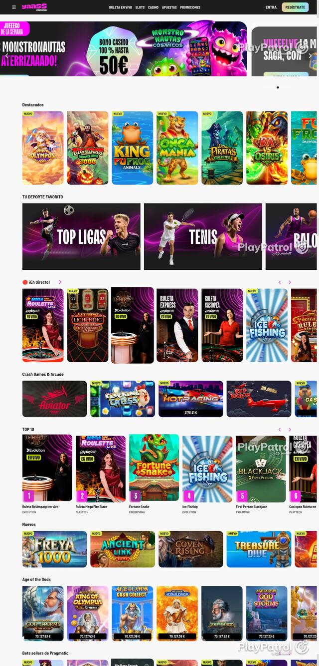 Capture of the front page of Yaass Casino (yaasscasino.es) on 25 October 2026