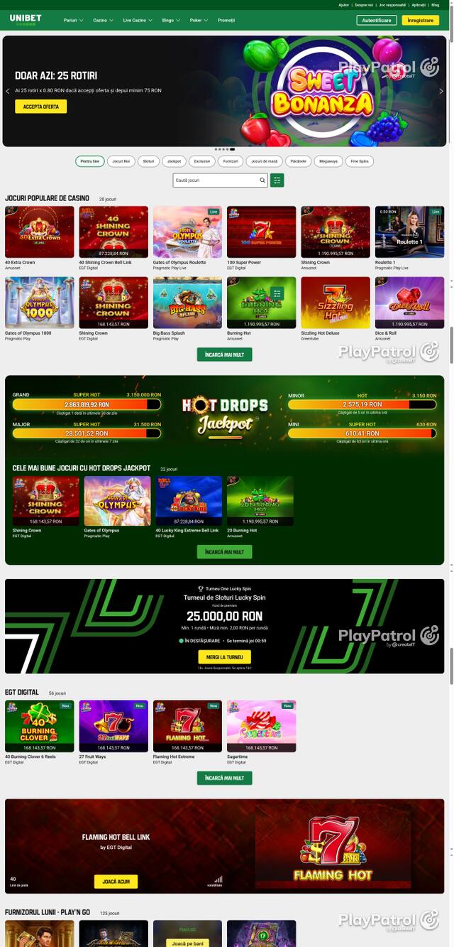 Capture of the front page of Unibet (unibet.ro) on 6 October 2026