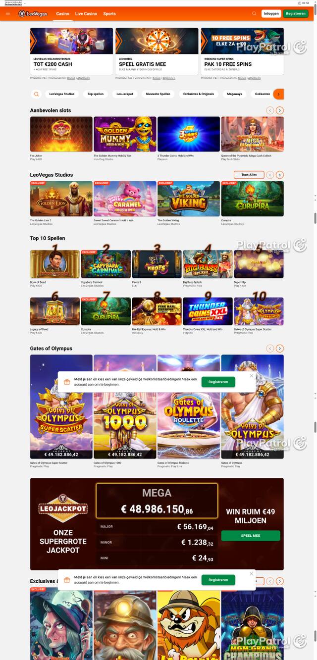 Capture of the front page of LeoVegas Casino Nederland (leovegas.nl) on 11 October 2026