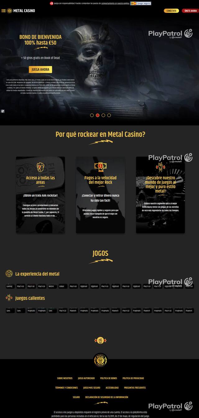 Capture of the front page of Metal Casino (metalcasino.es) on 2 October 2026