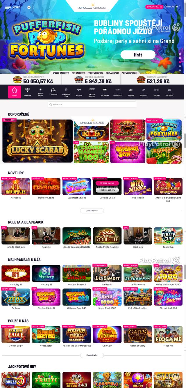 Capture of the front page of Apollo Games (apollogames.cz) on 16 October 2026