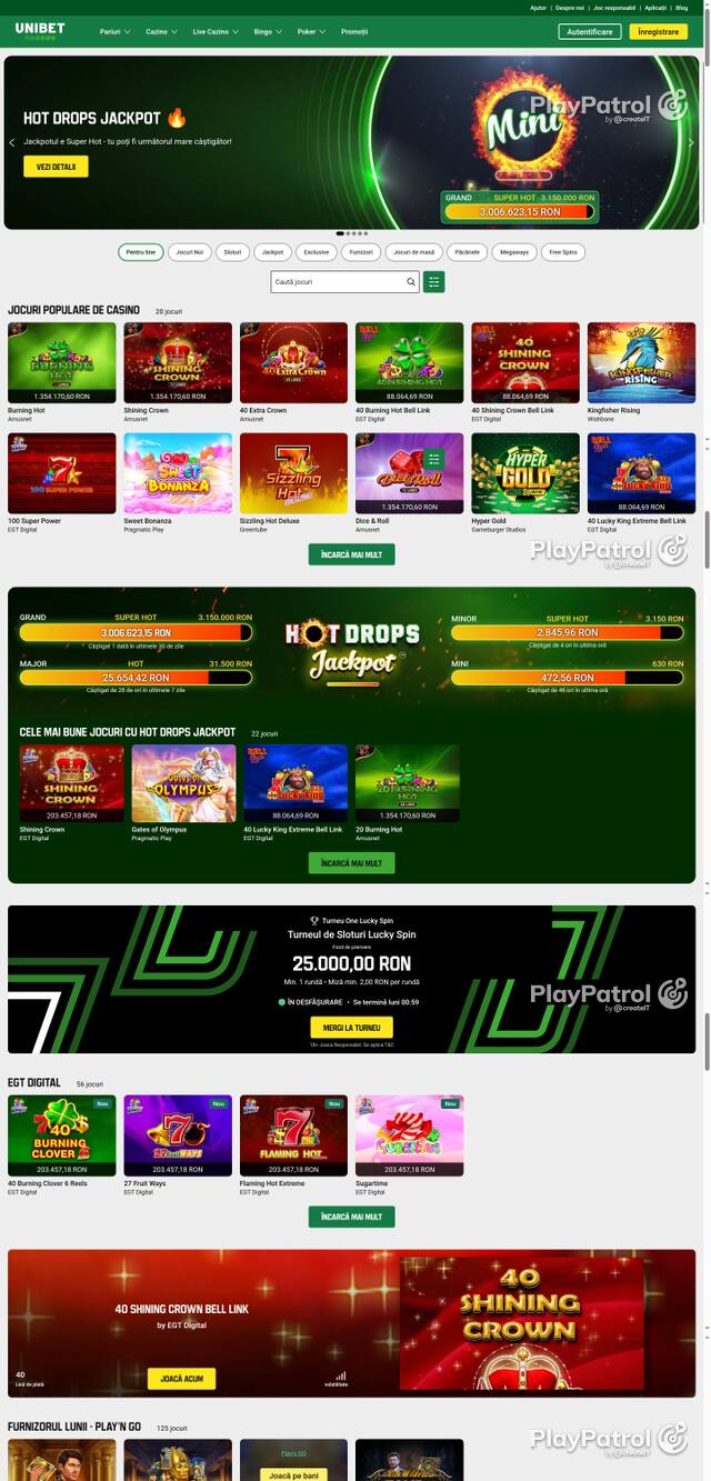 Capture of the front page of Unibet (unibet.ro) on 16 October 2026