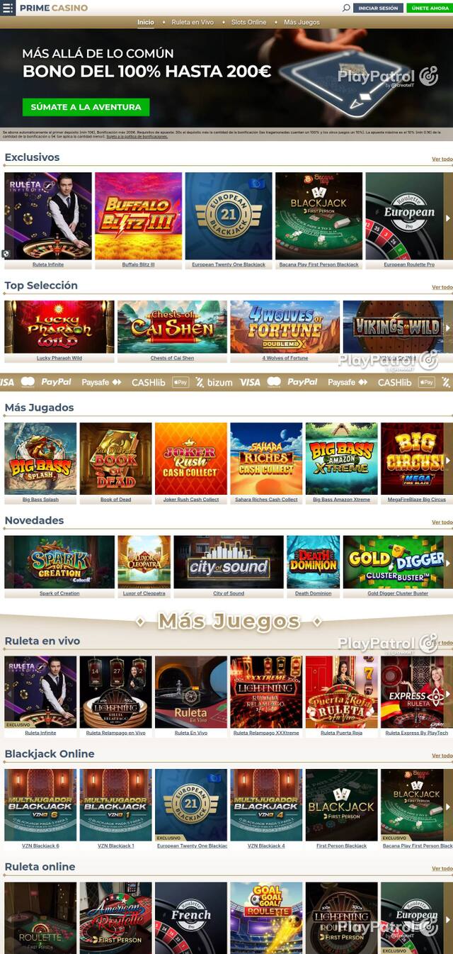 Homepage capture of Prime Casino recorded during the scan