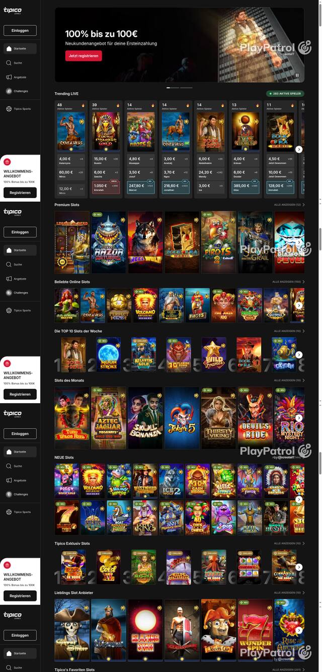 Capture of the front page of Tipico Games (games.tipico.de) on 22 October 2026