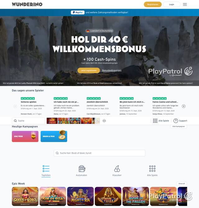 Homepage capture of Wunderino recorded during the scan