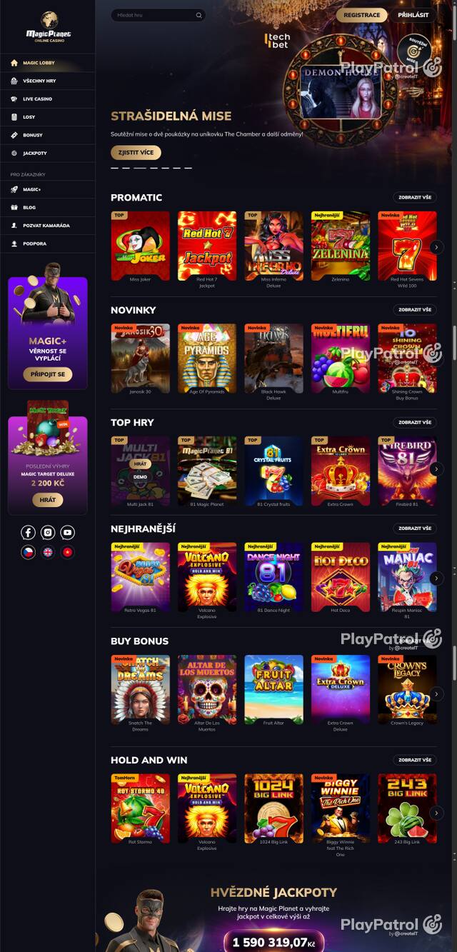 Capture of the front page of Magic Planet (magicplanet.cz) on 28 October 2026