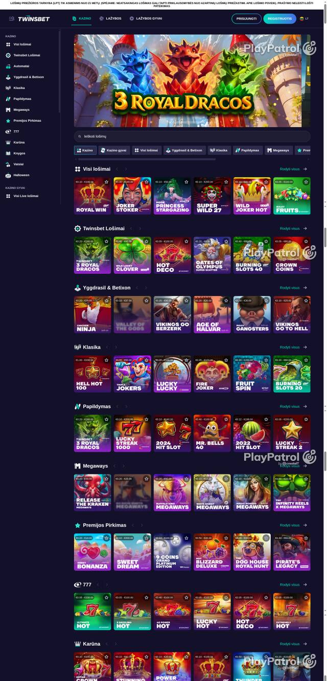 Capture of the front page of twinsbet.lt (twinsbet.lt) on 20 October 2026