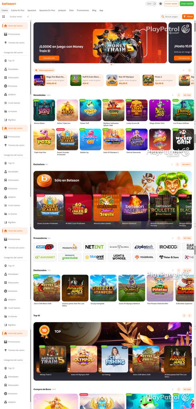 Capture of the front page of Betsson (betsson.es) on 16 October 2026