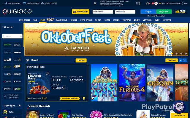 Homepage capture of Quigioco recorded during the scan