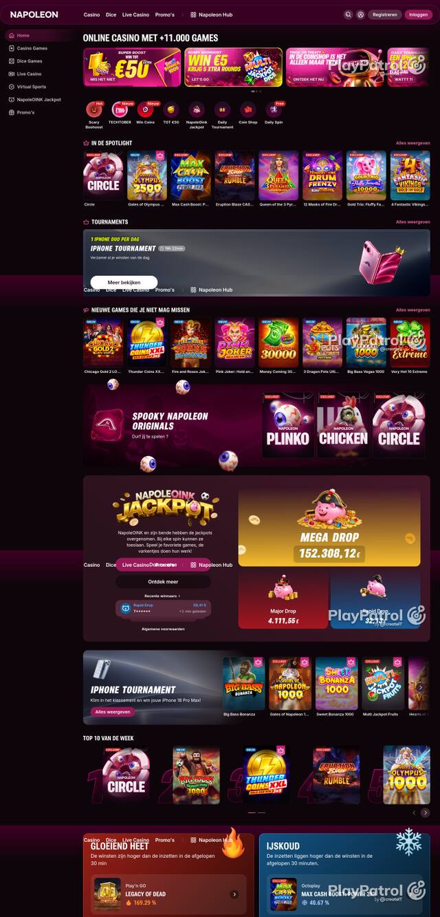 Front page of napoleoncasino.be as captured on 26 October 2026