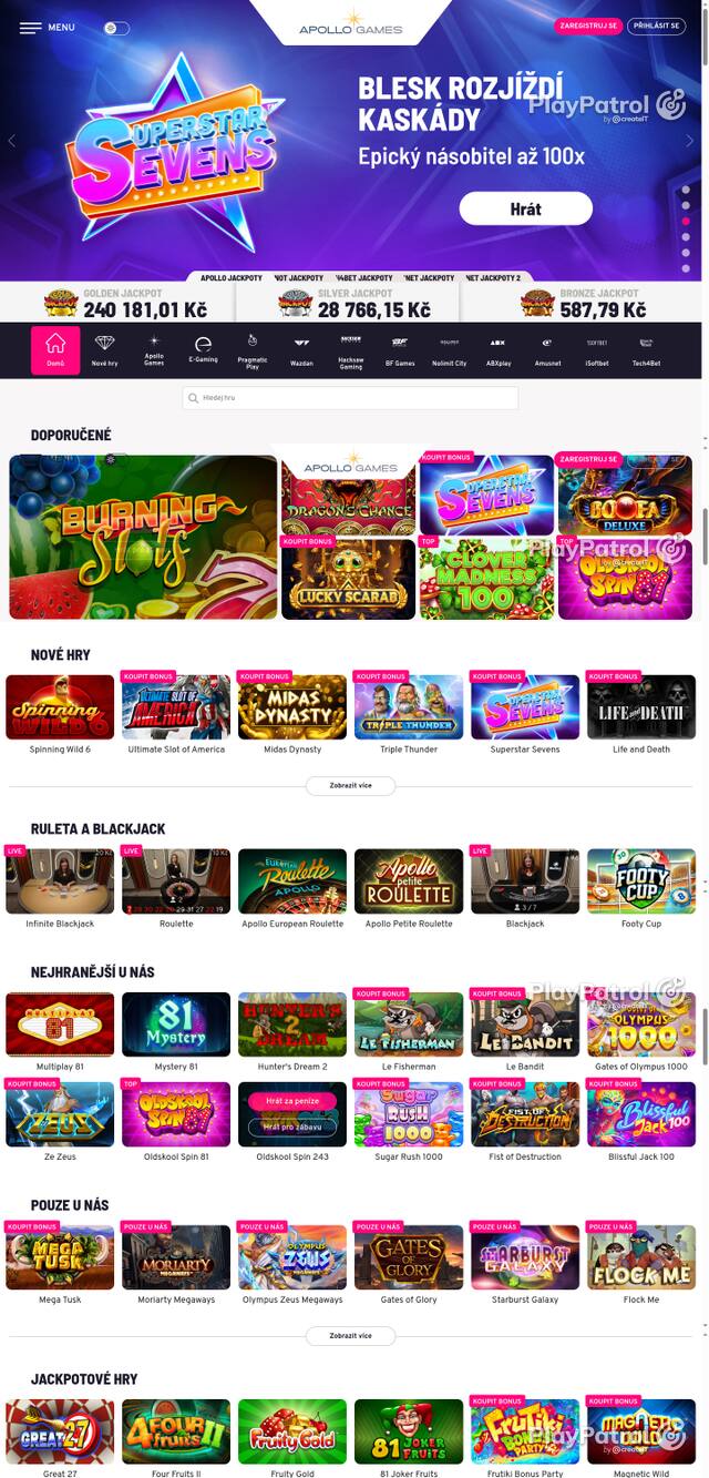 Capture of the front page of Apollo Games (apollogames.cz) on 14 October 2026