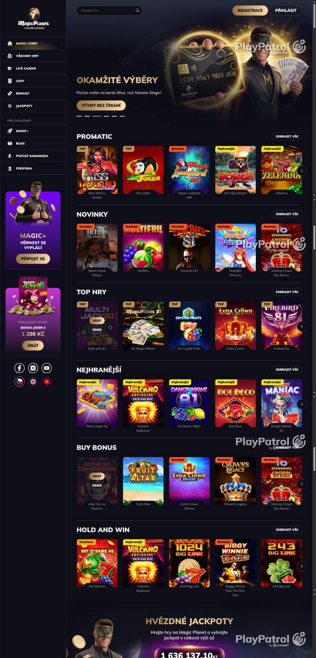 Capture of the front page of Magic Planet (magicplanet.cz) on 19 October 2026