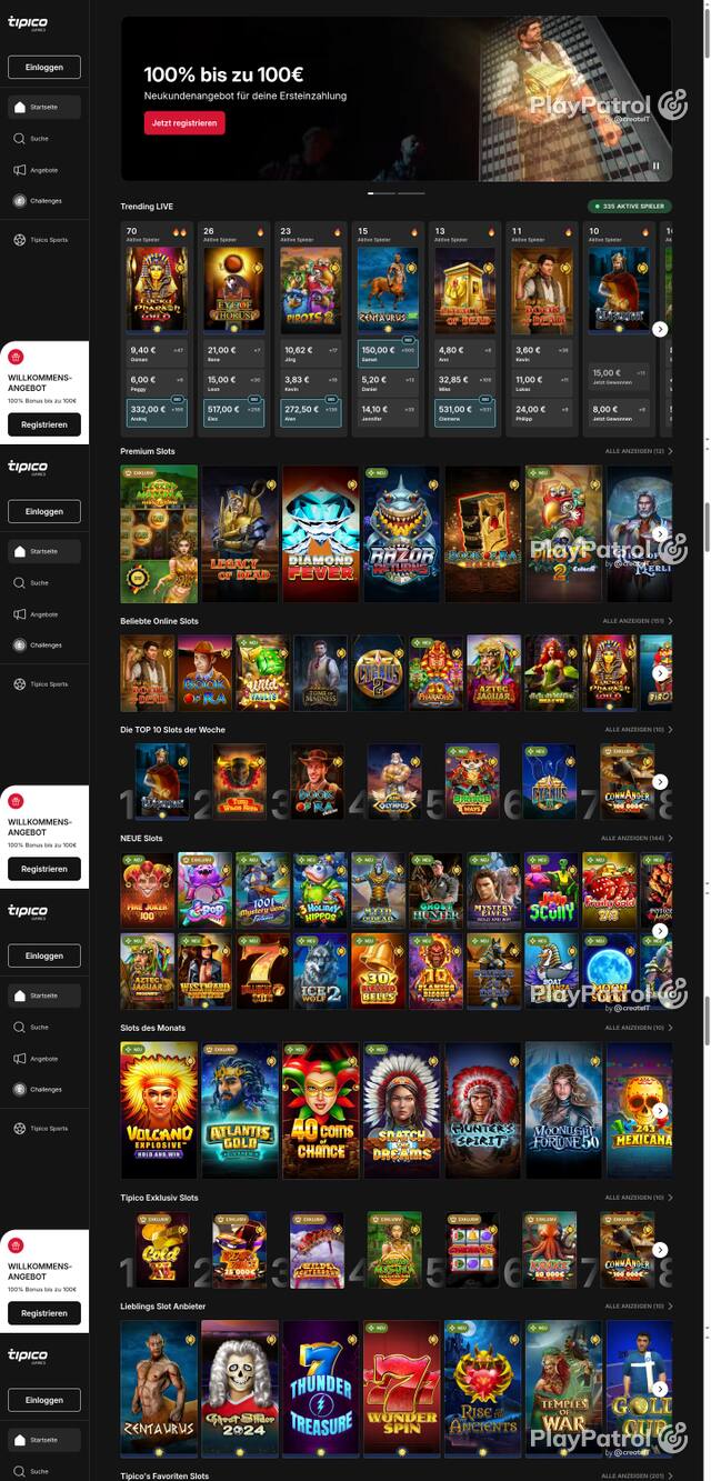 Capture of the front page of Tipico Games (games.tipico.de) on 8 October 2026