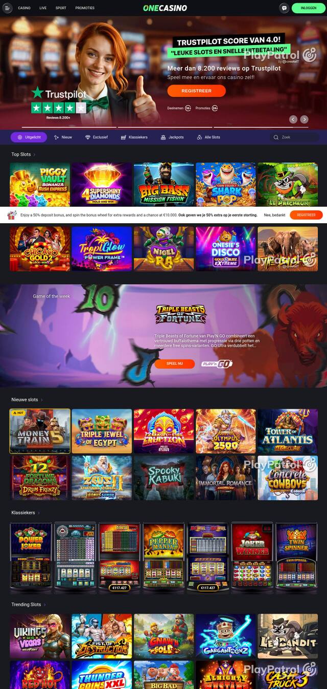 Homepage capture of One Casino recorded during the scan