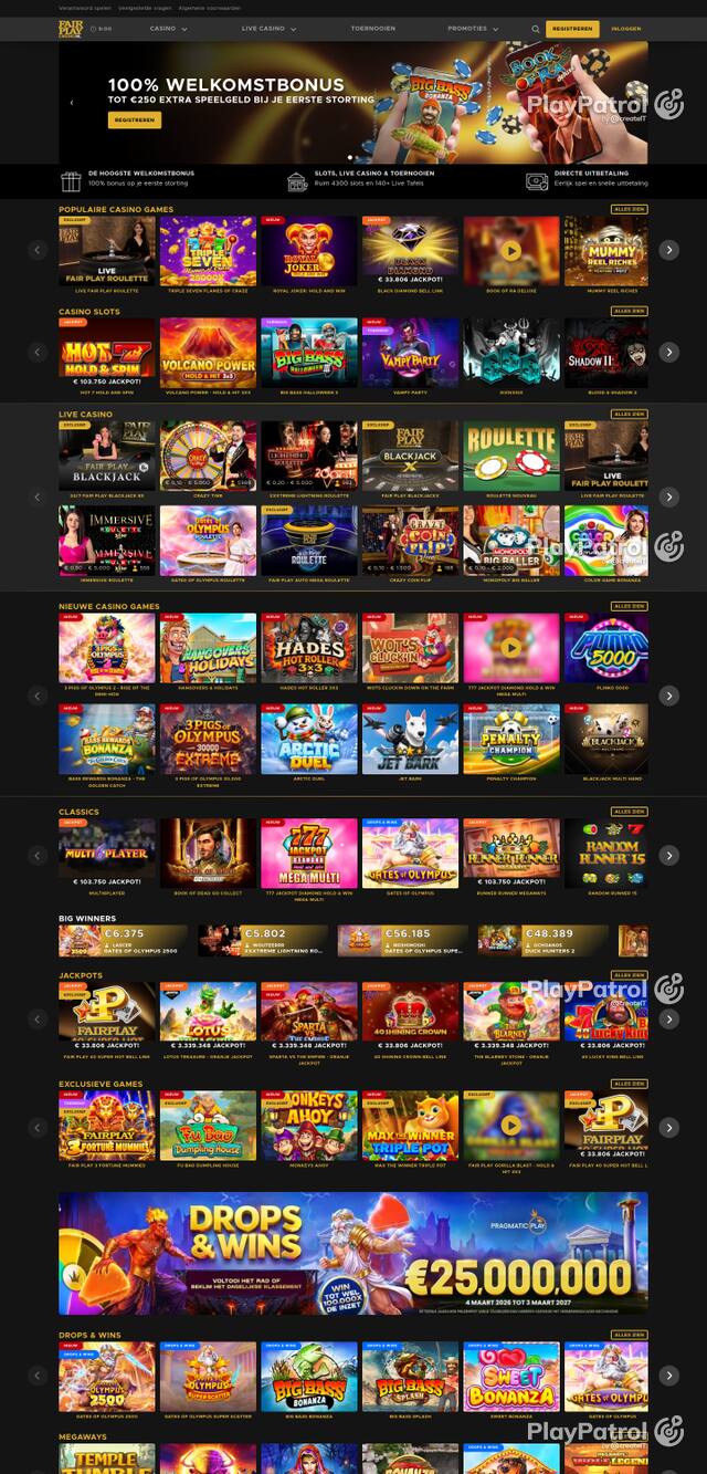 Capture of the front page of Fair Play Casino (fairplaycasino.nl) on 29 October 2026