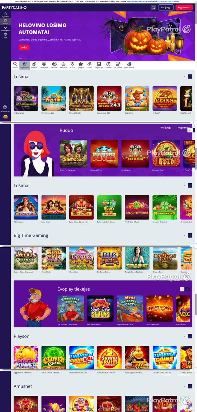 Capture of the front page of partycasino.lt (partycasino.lt) on 24 October 2026