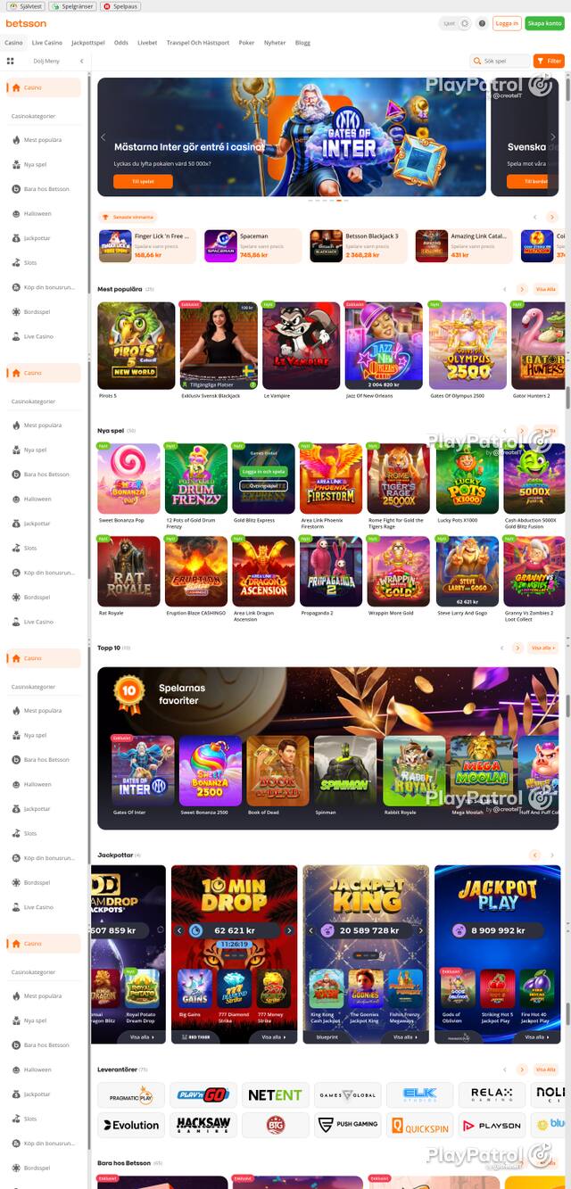 Capture of the front page of betsson.com (betsson.com) on 23 October 2026