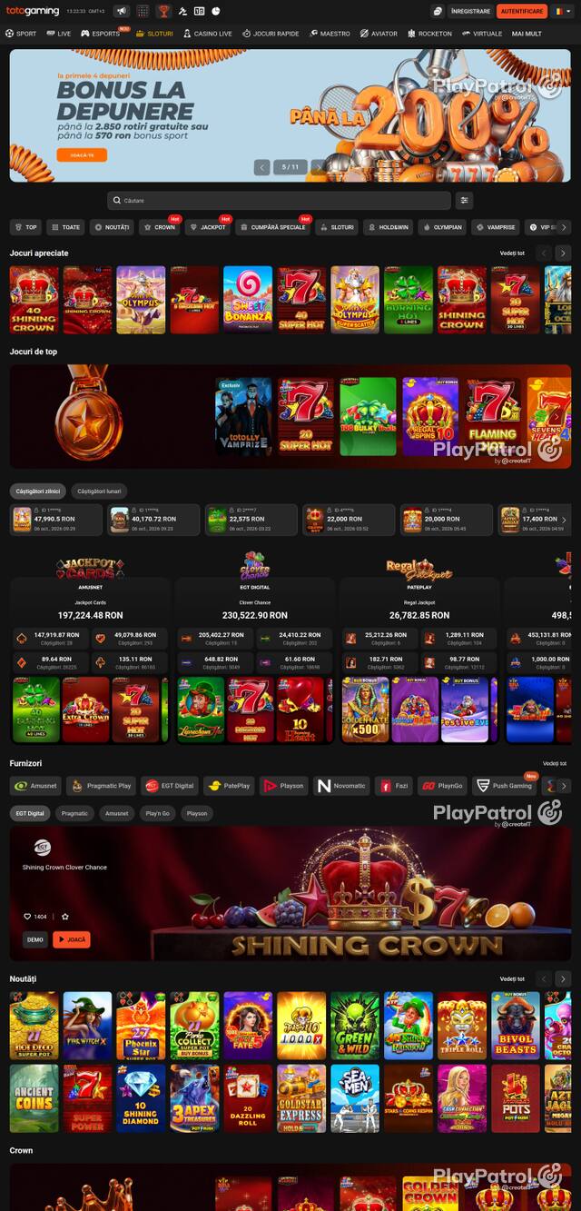 Capture of the front page of Totogaming (totogaming.ro) on 6 October 2026