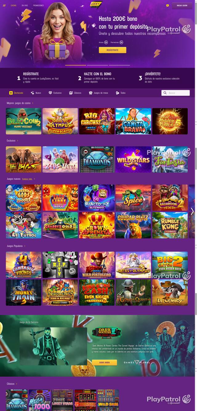 Capture of the front page of Lucky Casino (luckycasino.es) on 17 October 2026