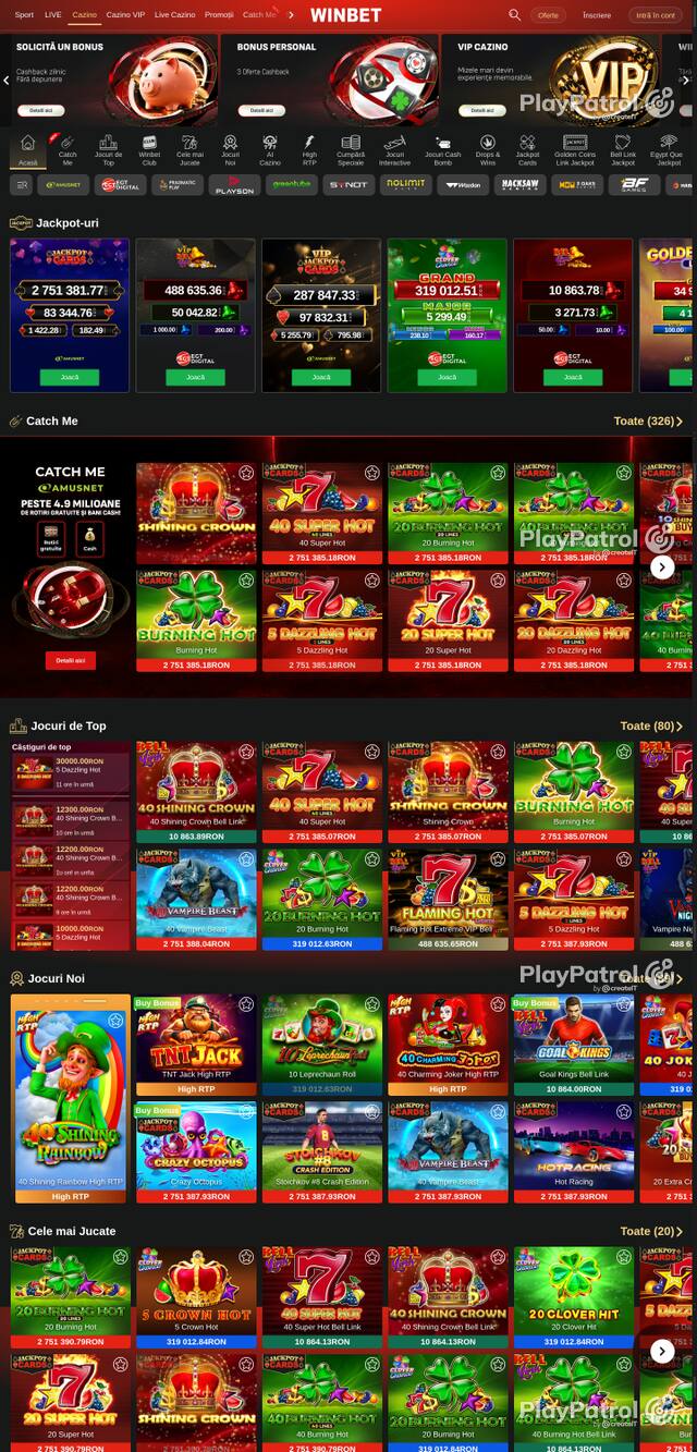 Capture of the front page of Winbet (winbet.ro) on 8 October 2026
